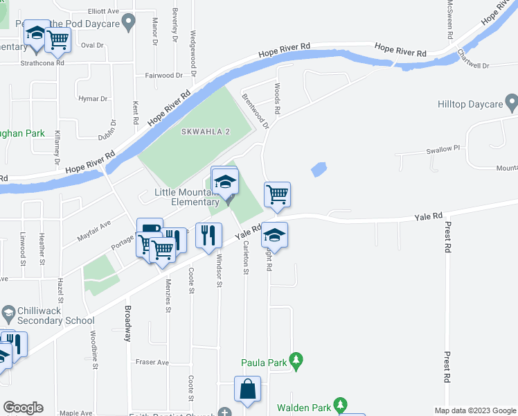 map of restaurants, bars, coffee shops, grocery stores, and more near 46821 Yale Road in Chilliwack