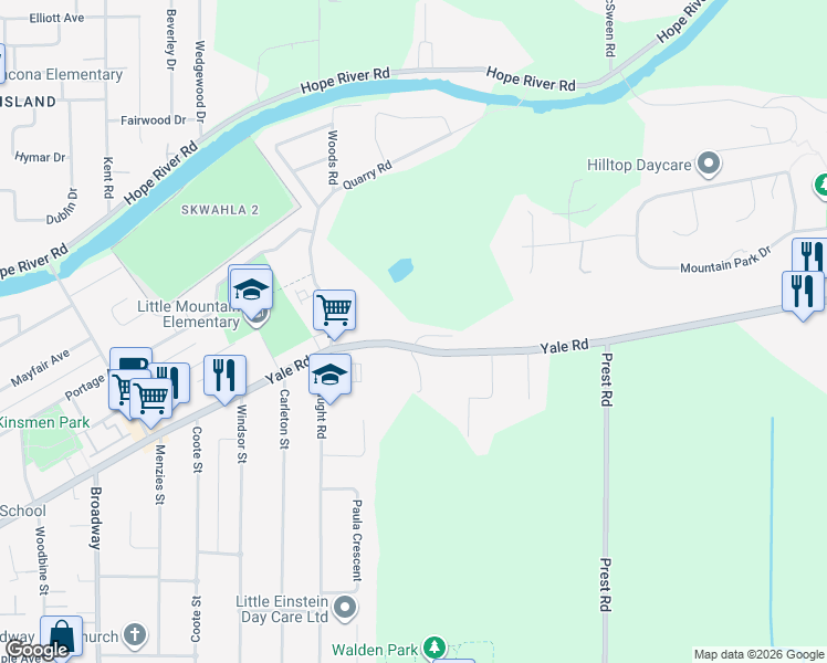 map of restaurants, bars, coffee shops, grocery stores, and more near 47031 Yale Road in Chilliwack