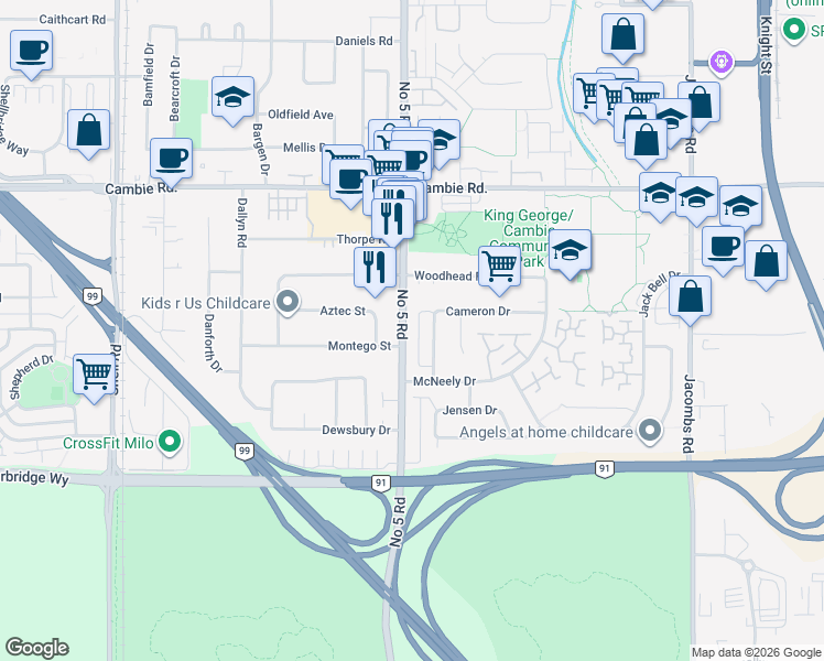 map of restaurants, bars, coffee shops, grocery stores, and more near in Richmond