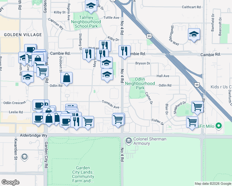 map of restaurants, bars, coffee shops, grocery stores, and more near in Richmond