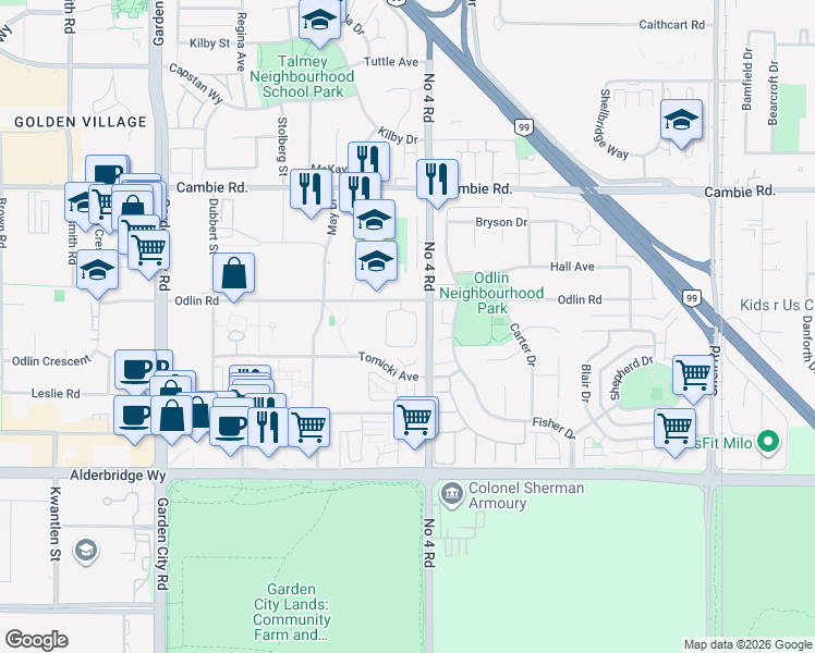 map of restaurants, bars, coffee shops, grocery stores, and more near in Richmond