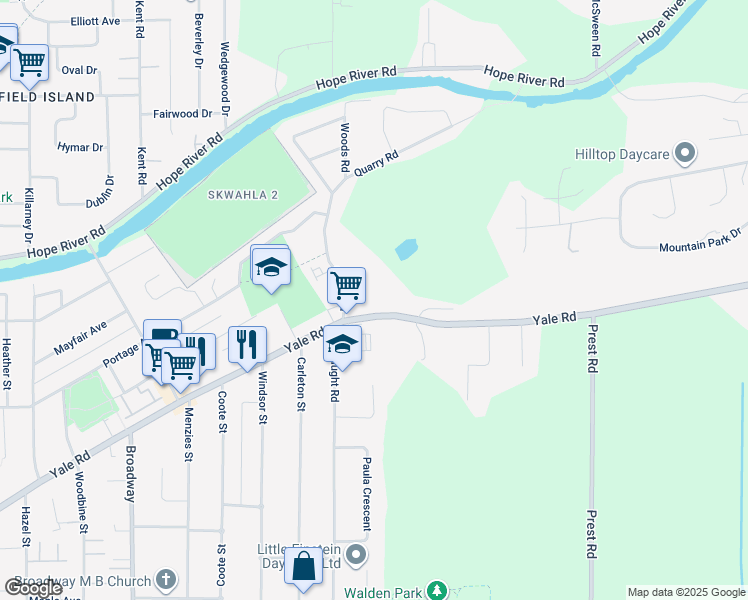 map of restaurants, bars, coffee shops, grocery stores, and more near 9890 Quarry Road in Chilliwack