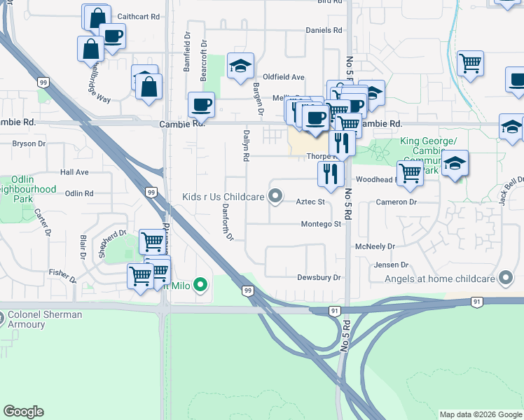map of restaurants, bars, coffee shops, grocery stores, and more near in Richmond