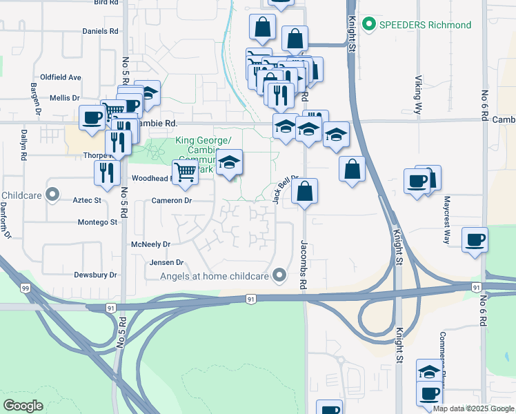 map of restaurants, bars, coffee shops, grocery stores, and more near 12891 Jack Bell Drive in Richmond