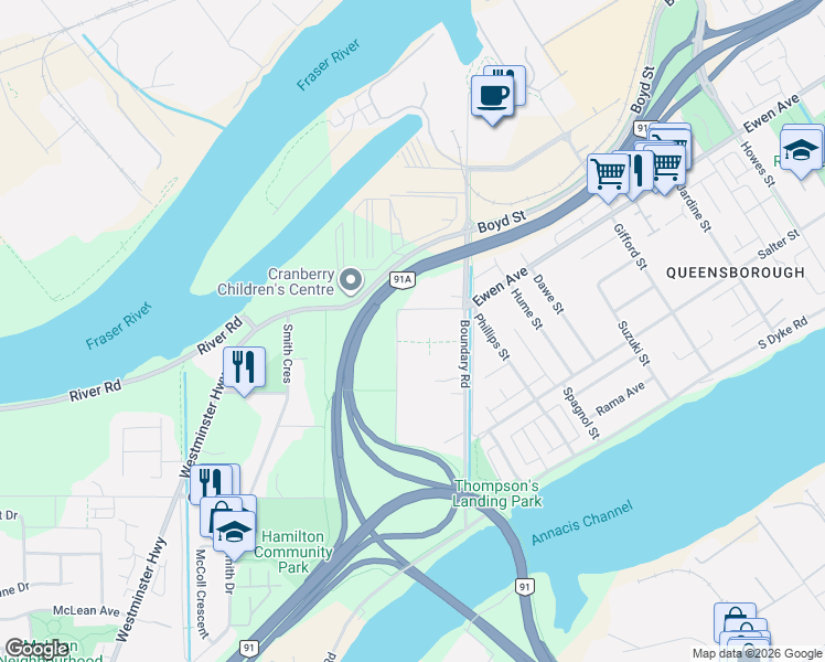 map of restaurants, bars, coffee shops, grocery stores, and more near 4300 Thompson Road in Richmond