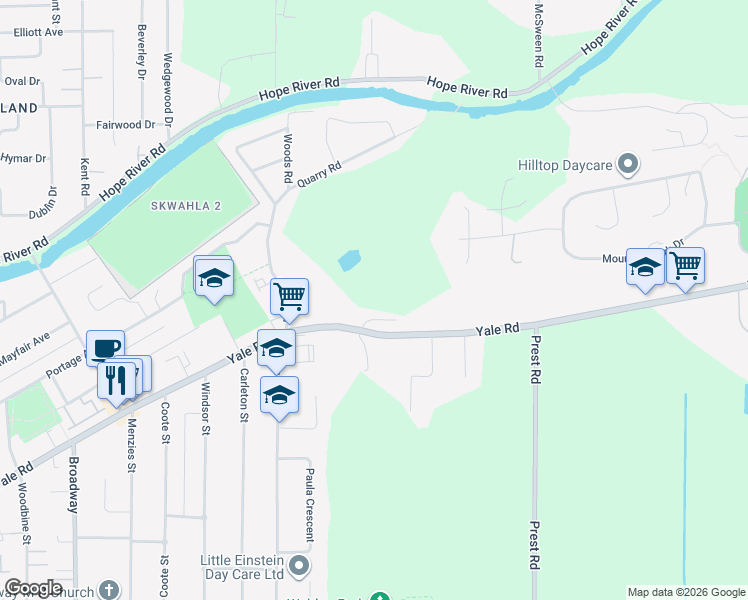 map of restaurants, bars, coffee shops, grocery stores, and more near 47005 Yale Road in Chilliwack