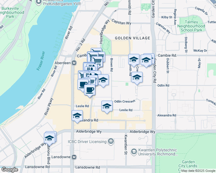 map of restaurants, bars, coffee shops, grocery stores, and more near in Richmond