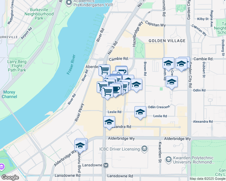 map of restaurants, bars, coffee shops, grocery stores, and more near 4380 No. 3 Road in Richmond