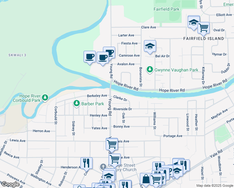 map of restaurants, bars, coffee shops, grocery stores, and more near 46011 Clarke Drive in Chilliwack