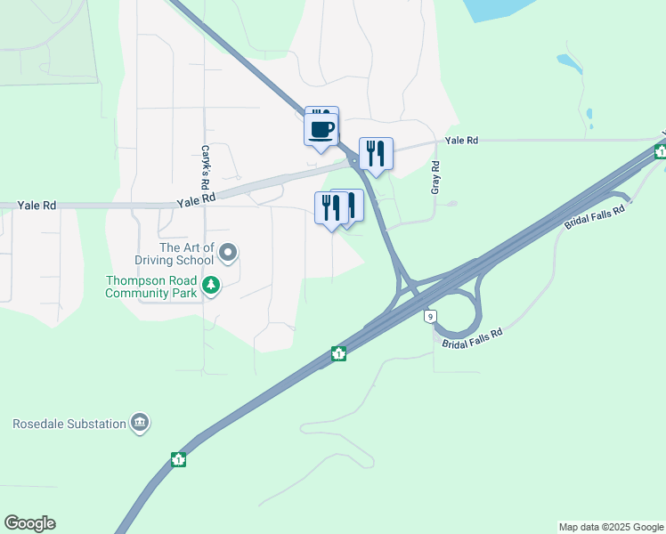 map of restaurants, bars, coffee shops, grocery stores, and more near 10022 Trillium Way in Fraser Valley