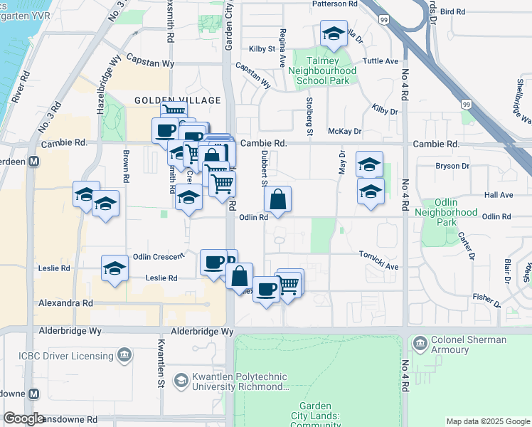 map of restaurants, bars, coffee shops, grocery stores, and more near in Richmond