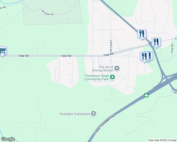 map of restaurants, bars, coffee shops, grocery stores, and more near 52464 Yale Road in Fraser Valley
