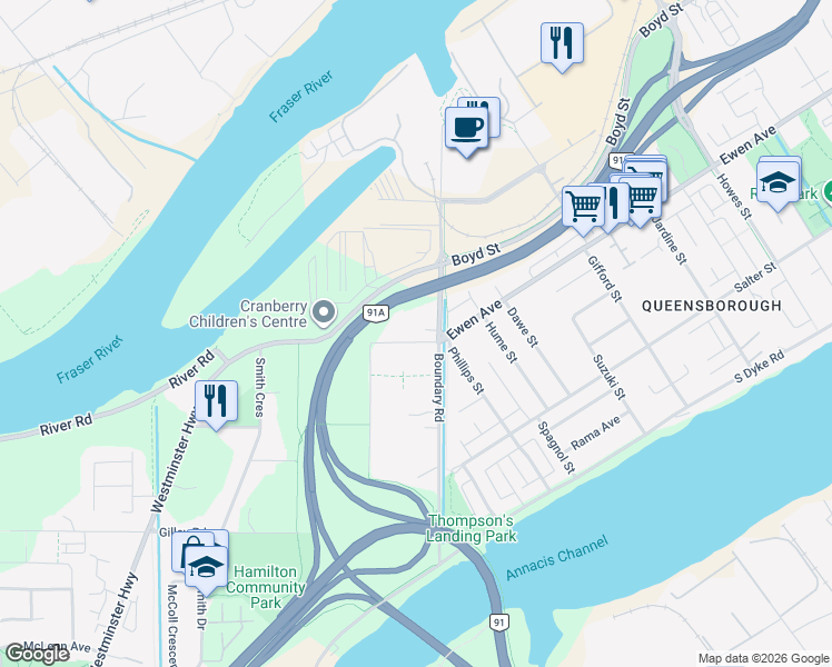 map of restaurants, bars, coffee shops, grocery stores, and more near 23951 Thompson Gate in Richmond