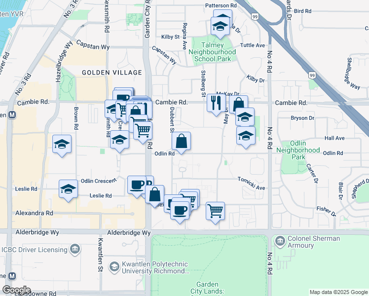 map of restaurants, bars, coffee shops, grocery stores, and more near 9233 Odlin Road in Richmond