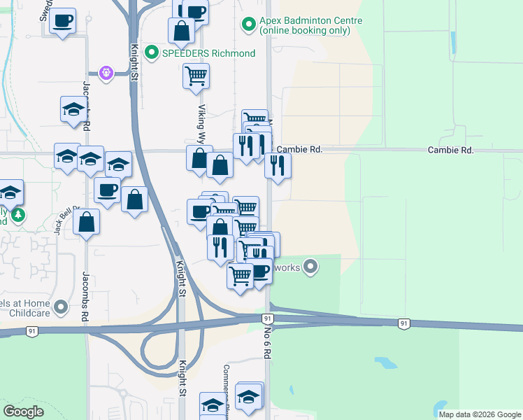 map of restaurants, bars, coffee shops, grocery stores, and more near 4471 Number 6 Road in Richmond