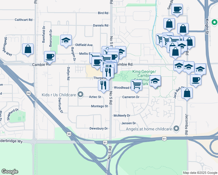 map of restaurants, bars, coffee shops, grocery stores, and more near 11988 Woodhead Rd in Richmond