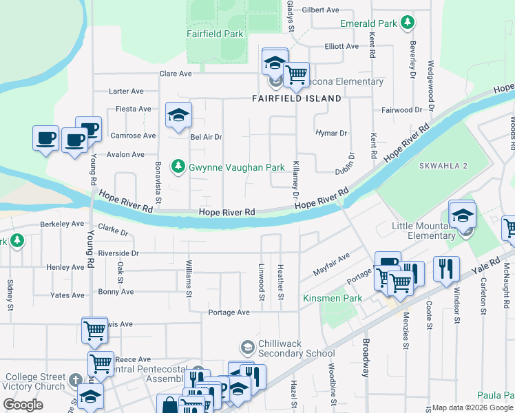 map of restaurants, bars, coffee shops, grocery stores, and more near in Chilliwack