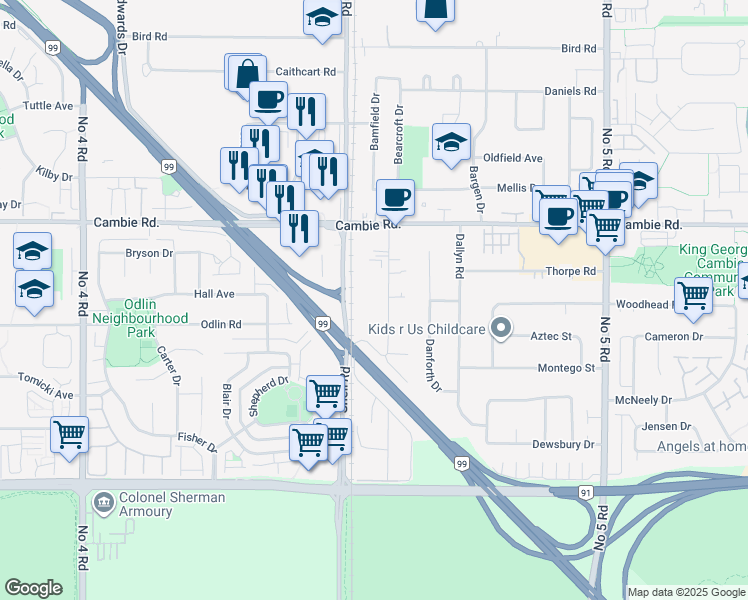 map of restaurants, bars, coffee shops, grocery stores, and more near in Richmond