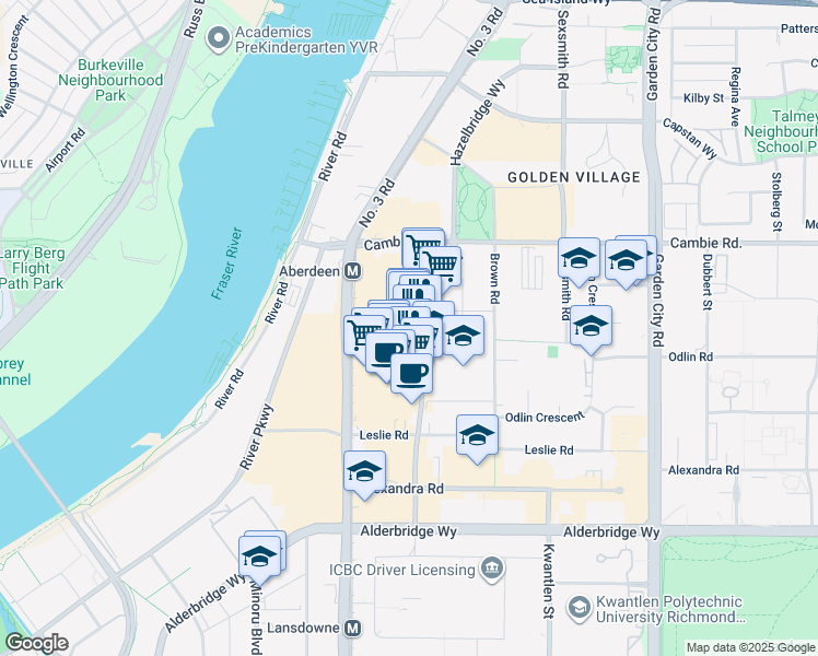 map of restaurants, bars, coffee shops, grocery stores, and more near in Richmond