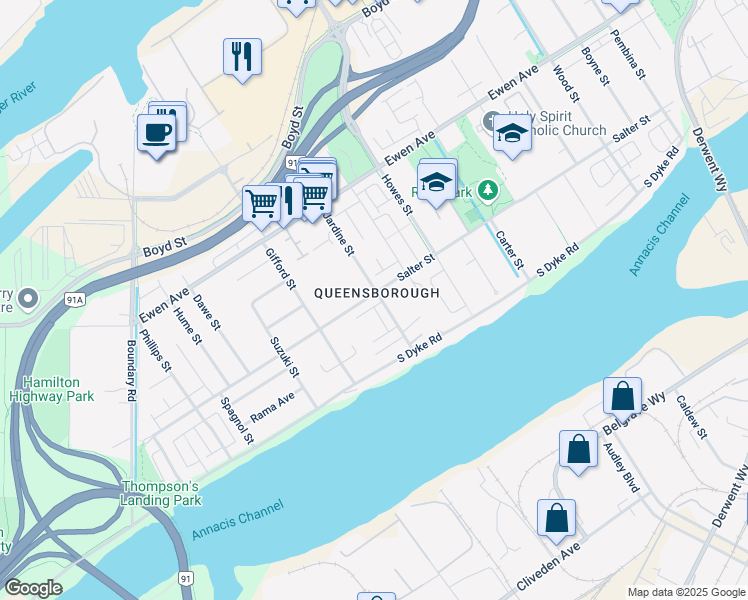 map of restaurants, bars, coffee shops, grocery stores, and more near 1100 Salter Street in New Westminster