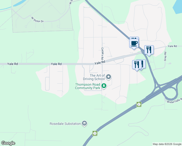 map of restaurants, bars, coffee shops, grocery stores, and more near 52564 Yale Road in Fraser Valley