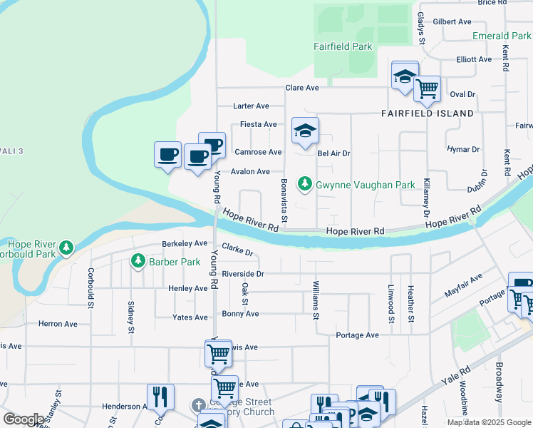 map of restaurants, bars, coffee shops, grocery stores, and more near 10067 Merritt Drive in Chilliwack