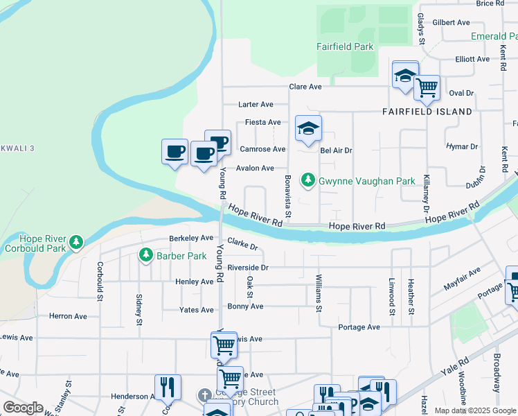 map of restaurants, bars, coffee shops, grocery stores, and more near 10064 Merritt Drive in Chilliwack