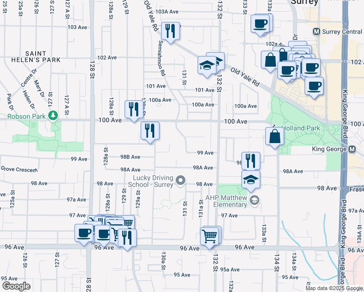 map of restaurants, bars, coffee shops, grocery stores, and more near 9923 Semiahmoo Road in Surrey