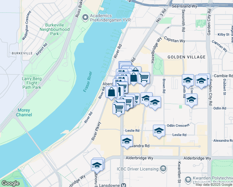 map of restaurants, bars, coffee shops, grocery stores, and more near 4211 Number 3 Road in Richmond