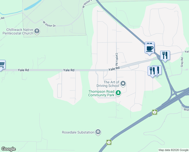 map of restaurants, bars, coffee shops, grocery stores, and more near 10071 Parkwood Drive in Fraser Valley