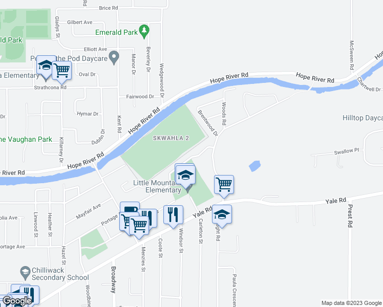 map of restaurants, bars, coffee shops, grocery stores, and more near 46815 Portage Avenue in Chilliwack