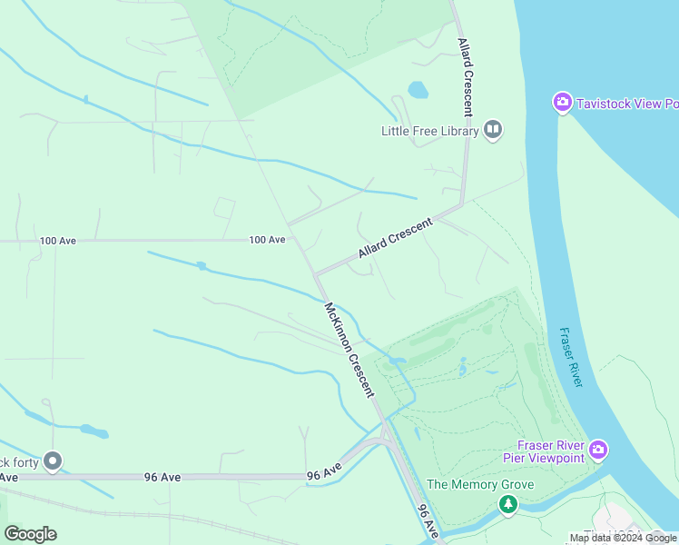 map of restaurants, bars, coffee shops, grocery stores, and more near 9978 Allard Crescent in Langley Township
