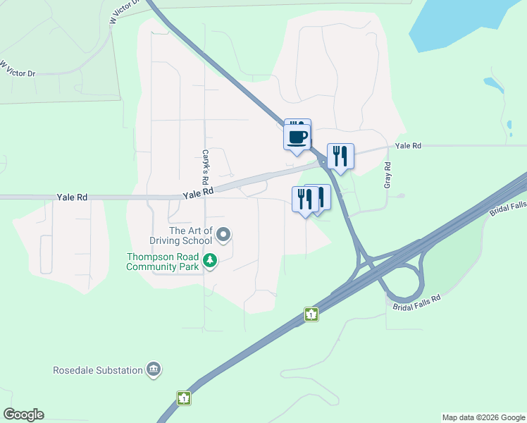 map of restaurants, bars, coffee shops, grocery stores, and more near 10056 Llanberis Way in Fraser Valley