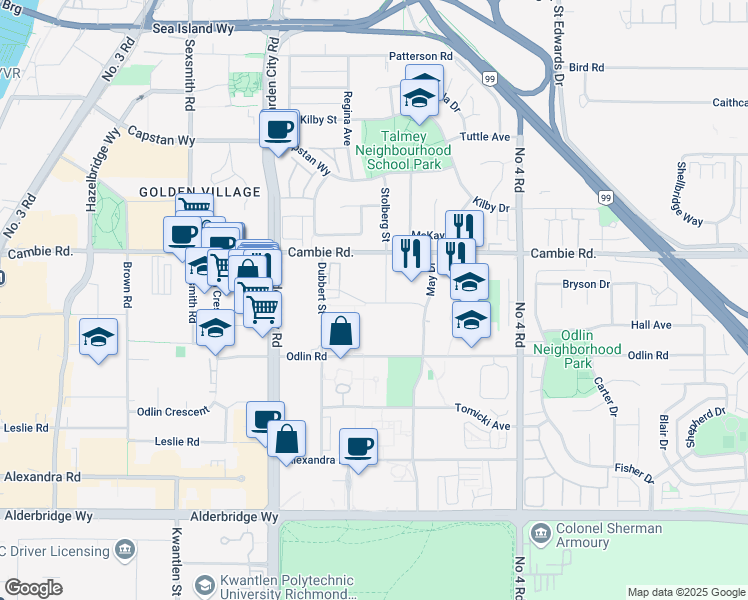 map of restaurants, bars, coffee shops, grocery stores, and more near 4133 Stolberg Street in Richmond