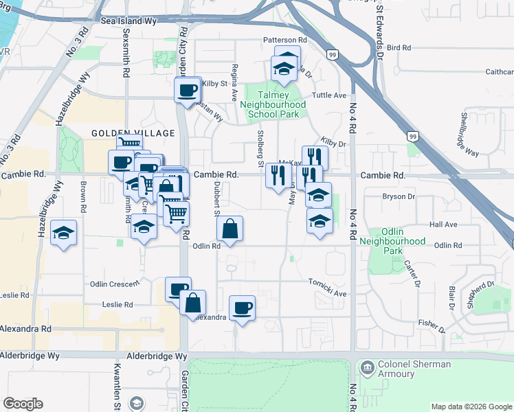 map of restaurants, bars, coffee shops, grocery stores, and more near 4133 Stolberg Street in Richmond