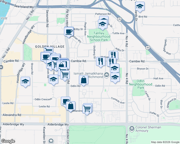 map of restaurants, bars, coffee shops, grocery stores, and more near 4133 Stolberg Street in Richmond