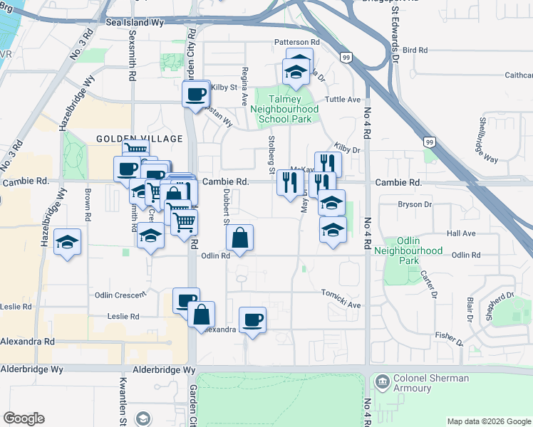 map of restaurants, bars, coffee shops, grocery stores, and more near 4133 Stolberg Street in Richmond