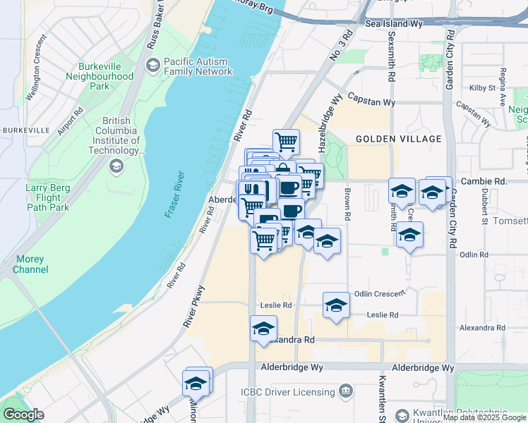 map of restaurants, bars, coffee shops, grocery stores, and more near in Richmond