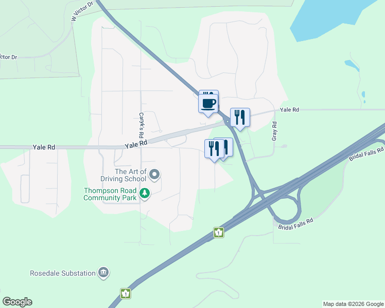 map of restaurants, bars, coffee shops, grocery stores, and more near 10056 Llanberis Way in Fraser Valley