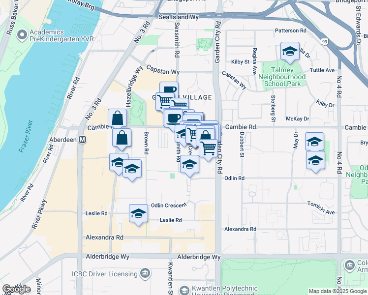 map of restaurants, bars, coffee shops, grocery stores, and more near in Richmond