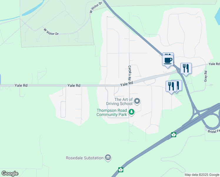 map of restaurants, bars, coffee shops, grocery stores, and more near 52564 Yale Road in Fraser Valley