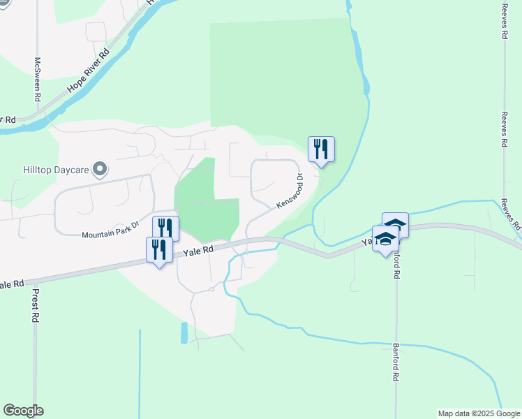 map of restaurants, bars, coffee shops, grocery stores, and more near 10005 Kenswood Drive in Chilliwack