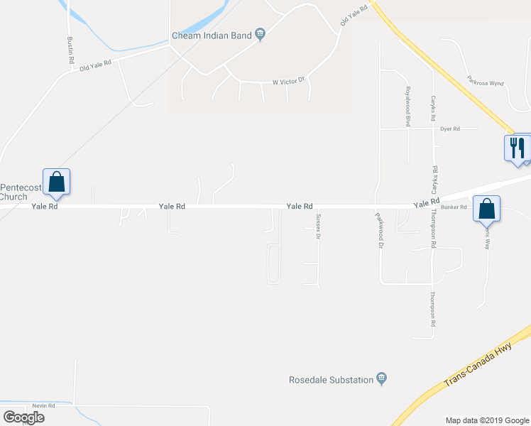 map of restaurants, bars, coffee shops, grocery stores, and more near 52284 Yale Road in Fraser Valley