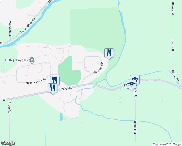 map of restaurants, bars, coffee shops, grocery stores, and more near Kenswood Drive in Chilliwack