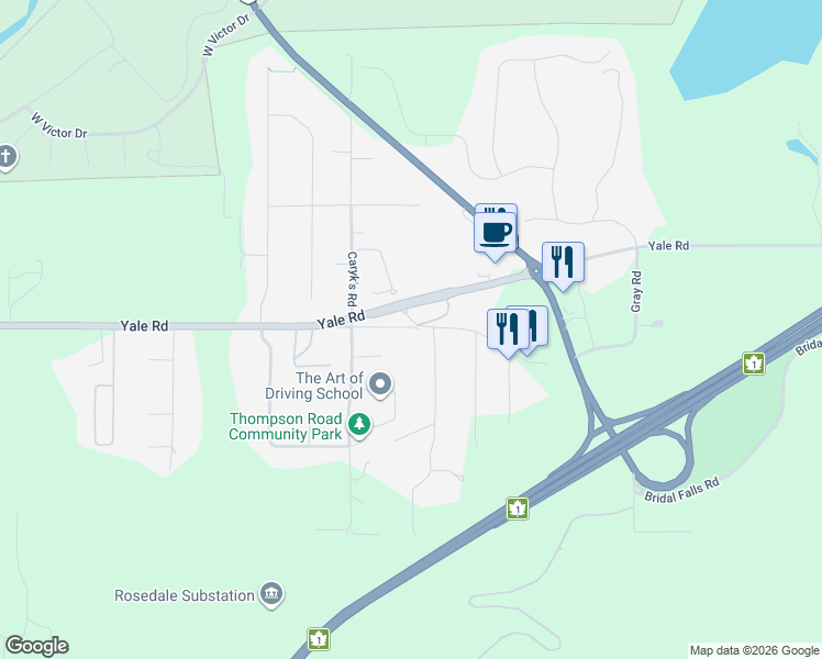 map of restaurants, bars, coffee shops, grocery stores, and more near 52712 Bunker Road in Fraser Valley