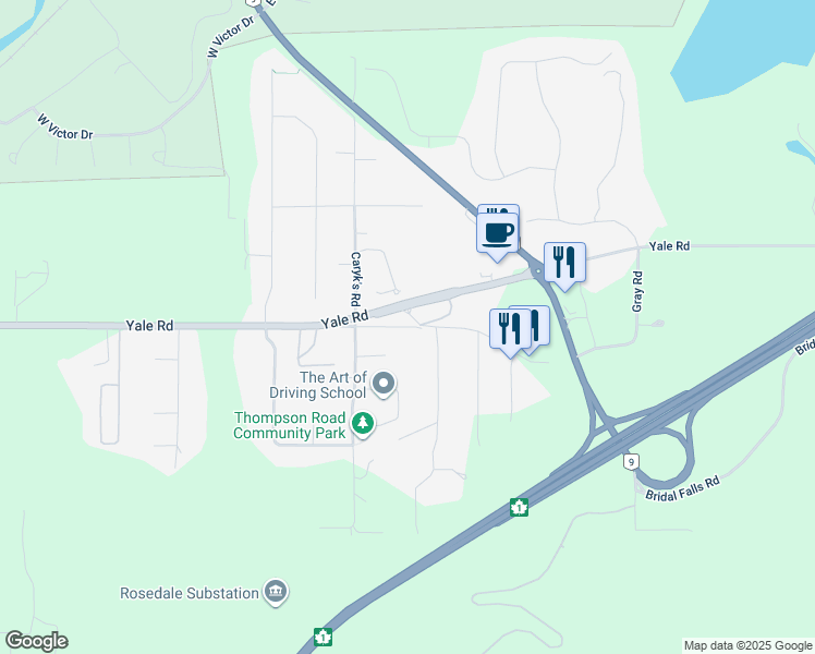 map of restaurants, bars, coffee shops, grocery stores, and more near 52732 Bunker Road in Fraser Valley