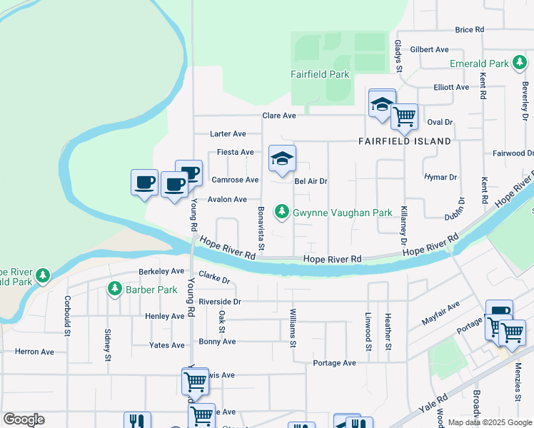 map of restaurants, bars, coffee shops, grocery stores, and more near 10070 Bonavista Street in Chilliwack