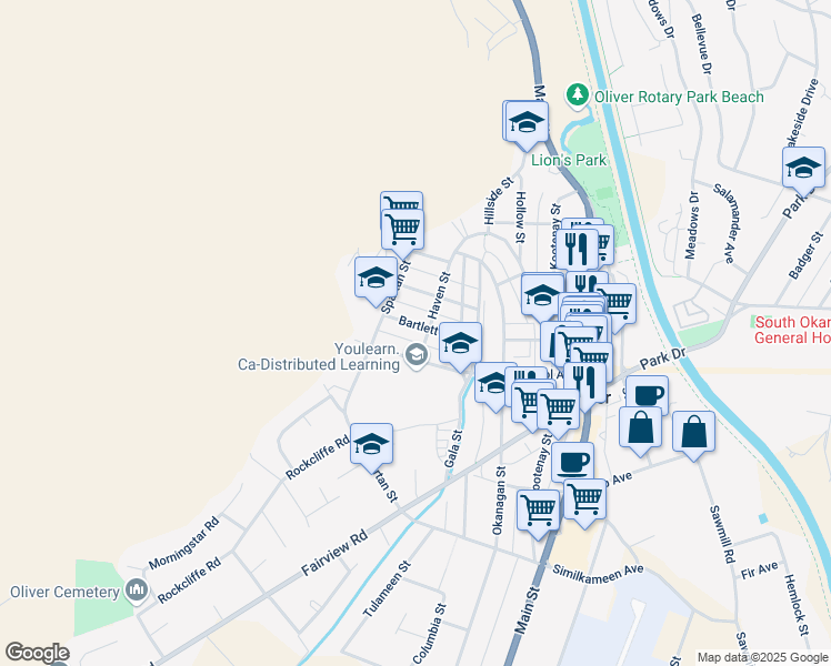 map of restaurants, bars, coffee shops, grocery stores, and more near 823 Bartlett Avenue in Oliver