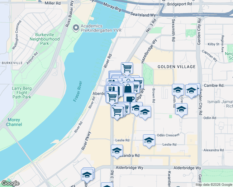 map of restaurants, bars, coffee shops, grocery stores, and more near 4000 No. 3 Road in Richmond