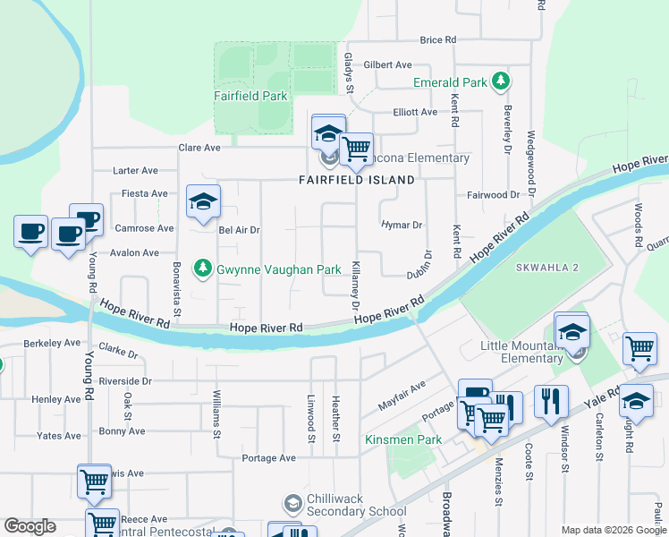map of restaurants, bars, coffee shops, grocery stores, and more near 46393 Marion Avenue in Chilliwack